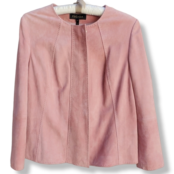 ESCADA VINTAGE Pink Suede Moto Jacket EUR 42 US M L Luxury Lambskin Kid Leather - Picture 2 of 11